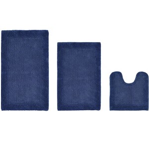 Edge Bath Rug 100% Premium Cotton Ultra-Soft Water Absorbent Tufted Solid Reversible 3 Piece Bathroom Rug Set for Machine Washable Bathmat - 1 of 4