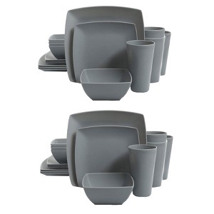 Gibson Home Soho Grayson Square Melamine Everyday 16 Piece Reactive Glaze Dinnerware Set Plates, Bowls, and Cups, Dishwasher Safe, Grey (2 Pack) - 1 of 4