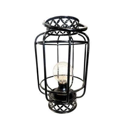 Essential Decor & Beyond 12.6" Black Metal Iron LED Battery Powered Tabletop Lantern With Handle