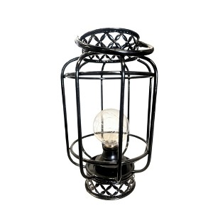 Essential Decor & Beyond 12.6" Black Metal Iron LED Battery Powered Tabletop Lantern With Handle - 1 of 2