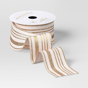 45' Christmas Fabric Ribbon Sheer with Gold Glitter Stripes - Wondershop™ - 1 of 3