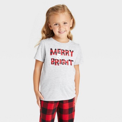 Toddler Holiday 'Merry and Bright' Matching Family Pajama T-Shirt - Wondershop™ Gray 12M