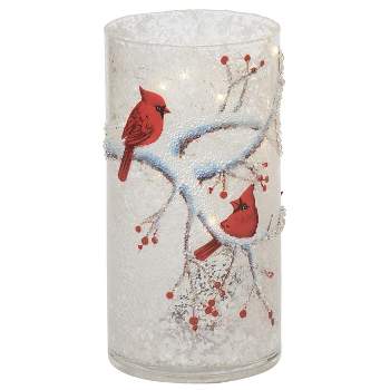 Transpac Glass 8 in. Multicolored Christmas Light Up Winter Bird Vase