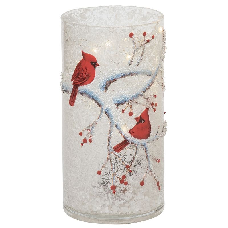 Transpac Glass 8 in. Multicolored Christmas Light Up Winter Bird Vase, 1 of 2