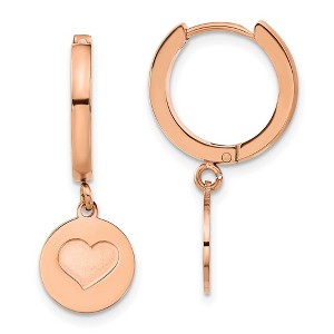 Chisel Stainless Steel Polished Rose IP-plated Heart Dangle Hoop Earrings - 1 of 4