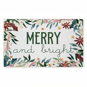 Stupell Industries Merry And Bright Seasonal Florals Printed Outdoor Door Mat, design by Kim Allen, 18"x30" - 1 of 4