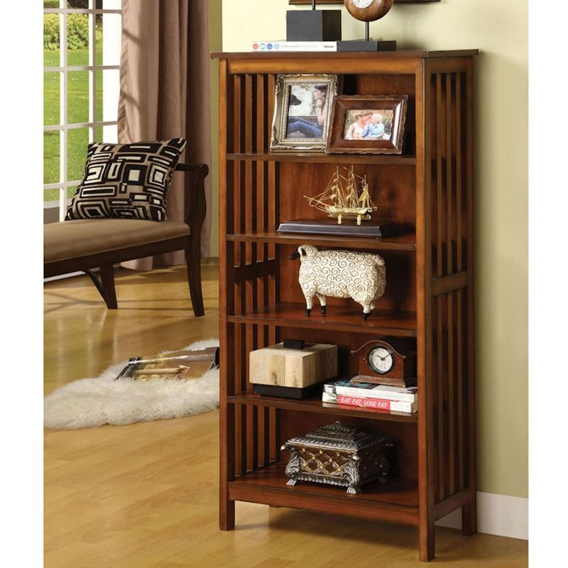 5 Tier Wooden Mission Style Bookshelf Walnut Color, 2 of 4