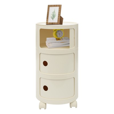 YIYIBYUS Round Nightstand, Modern Style Side Table with Wheels, Storage Cabinet
