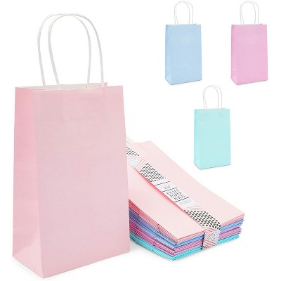 Sparkle and Bash 24-Pack Pastel Paper Party Favor Gift Bags for Wedding, Baby Shower 4 Colors, 5.3 x 9 x 3.15 in