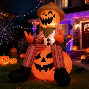 SUGIFT 6FT Halloween Inflatable Scarecrow on Pumpkin with LED Lights – Outdoor Blow Up Decoration, Weather-Resistant with Stakes & Rope - 1 of 4