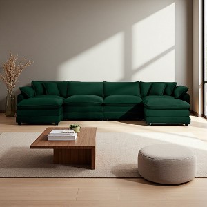 4-Seater Corduroy Sofa with Footstools & Pillows - 1 of 4