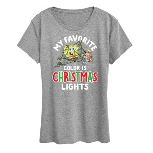 Women's - SpongeBob SquarePants - My Favorite Color Is Christmas Lights Short Sleeve Graphic T-Shirt - 1 of 4