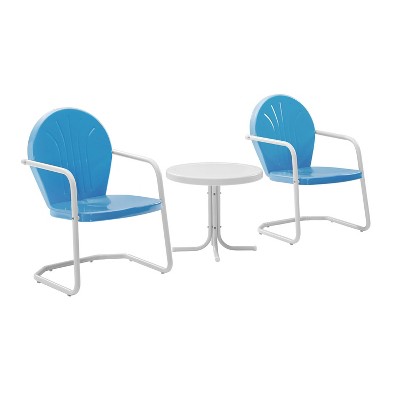 Sky Blue Metal Outdoor Conversation Set with Round Table