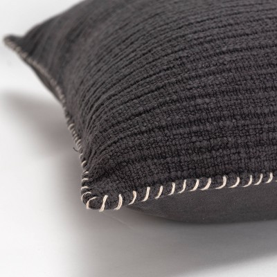 Charcoal Gray Woven Cotton Square Throw Pillow