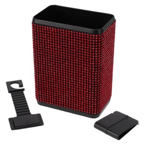Unique Bargains Auto Car Trash Can Durable Seat Back Trash Bin Red 1 Pc 4.3" Length 2.8" Width 5.5" Height Plastic Rhinestone - 1 of 4