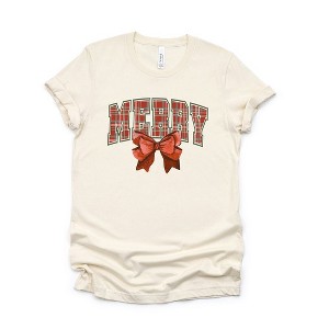 Simply Sage Market Women's Coquette Plaid Merry Short Sleeve Graphic Tee - 1 of 4