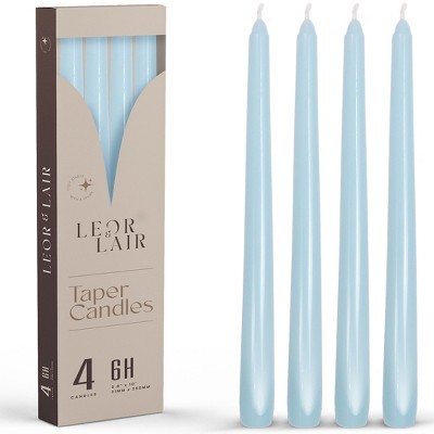 Leor & Lair 10" Taper Candles - 4 Pack - Unscented Tapered Candlesticks for Dinner, Home, and Holiday