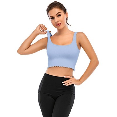 DOMETOUR Solid Crop Sleeveless Ribbed Knit Top