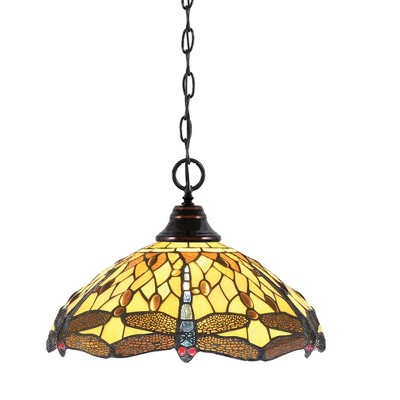 Toltec Lighting Any 1 - Light Pendant in  Black Copper with 16" Amber Dragonfly Art Glass Shade