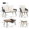 6-Piece Rope Patio Furniture Set with Acacia Wood Ice Bucket Table, Weather-Resistant Outdoor Sofa Set for Backyard Balcony-Cuddlewood - 4 of 4