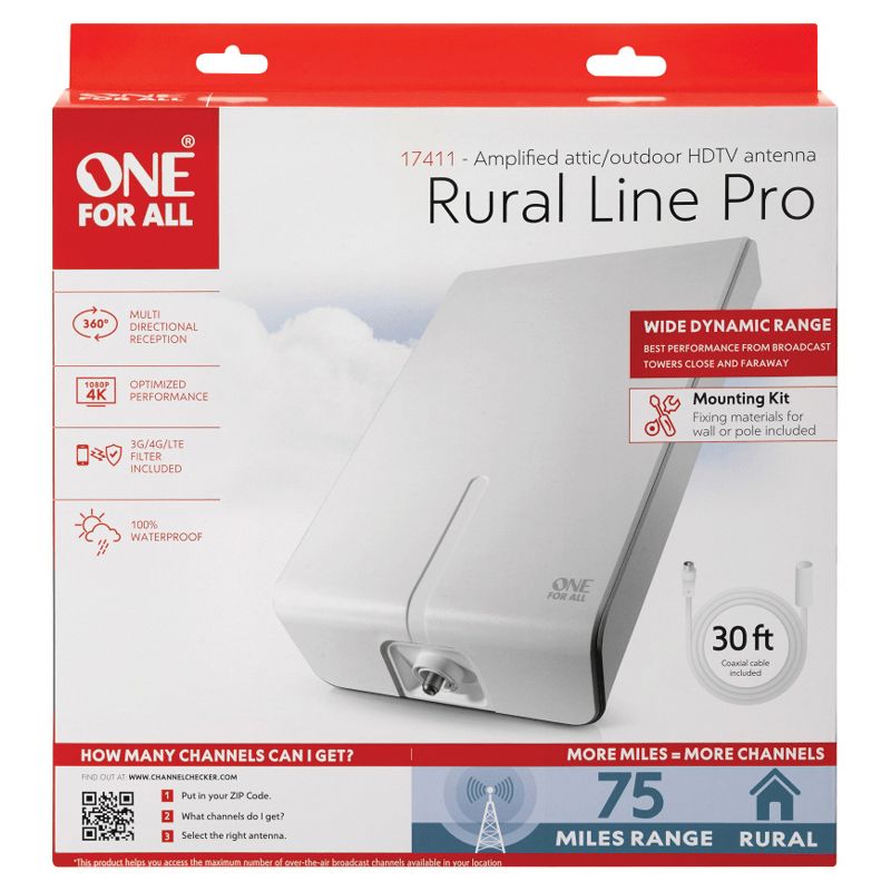 One For All® Rural Line Pro Amplified Outdoor HDTV Antenna with Mounting Kit, 4 of 12