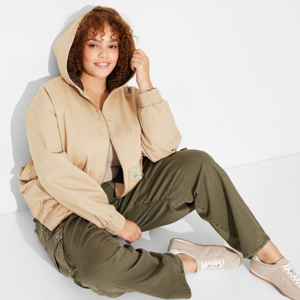 Women's Hooded Canvas Jacket - Wild Fable™ Tan 1X