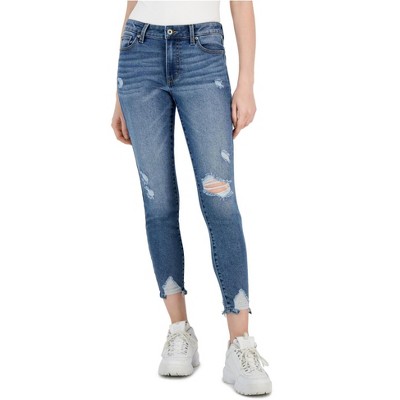 Celebrity Pink Womens Cropped Distressed Knee Skinny Fit Jeans