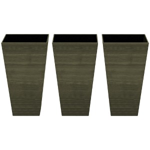 Outsunny 28" Tall Outdoor Planters, Set of 3 Large Taper Planters with Drainage Holes and Plug, Faux Wood Plastic Flower Pots - 1 of 4