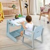Costway 2 in 1 Kids Easel Table & Chair Set Adjustable Art Painting Board Gray/Blue/Light Pink - 2 of 4