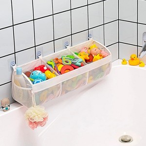 Angel Sar 3 Compartment Bath Toy Organizer, Large Openings Mesh Storage with Suction Cups, Bathroom Toy Holder - 1 of 4