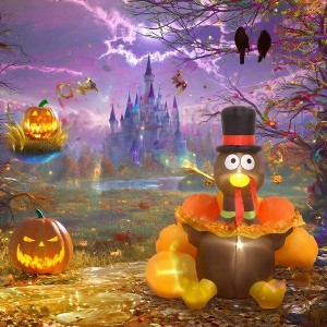 Whisen Inflatable Thanksgiving Turkey Pulls Banner with Pumpkin, Blow Up LED Display for Garden - Brown - 1 of 4