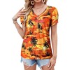 Nlife Womens Puff Short Sleeve Hawaiian Shirts Floral Tropic Printed Pleated V Neck Summer Casual T-Shirt Trendy Boho Blouses Tops - 3 of 4