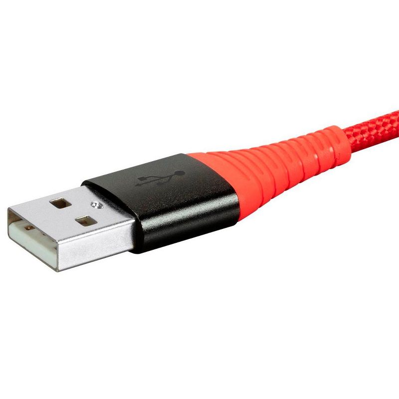 Monoprice USB 2.0 Micro B to Type A Charge & Sync Cable - 6 Feet - Red | Nylon-Braid, Durable, Kevlar-Reinforced - AtlasFlex Series, 4 of 7