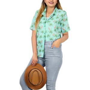 HAPPY BAY Hawaiian Shirts Womens Cotton Linen Effect Summer Beach Party Colorful Short Sleeve Tops Tropical Vacation Button Up Shirts - 1 of 4