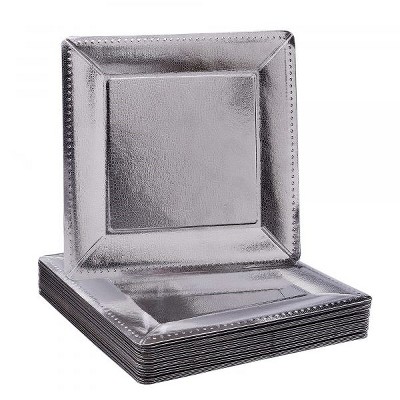 Silver Spoons Elegant Disposable Square Charger Plates for Party, Heavy Duty Disposable Dinner Set, 13”, (10 PC)
