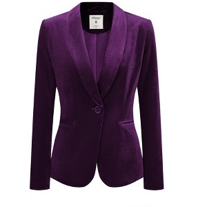 INSPIRE CHIC Women's Office Solid Shawl Collar Jetted Pockets One Button Velvet Blazer - 1 of 4