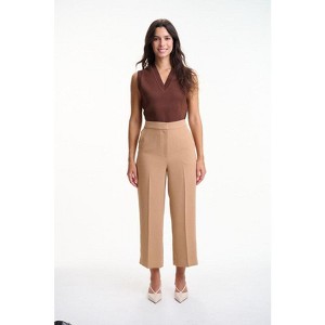 Lafidi Women’s High-Rise Cropped Pants – Straight Leg Business Casual Trousers with Slash Pockets and Elastic Back Waist - 1 of 4