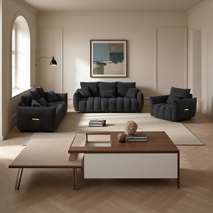 Teddy Fabric 1+3+3 Sofa Set with Cushions & Pillows - 1 of 4