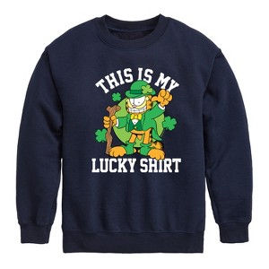 Boys' - Garfield - This Is My Lucky Shirt Graphic Long Sleeve Fleece Sweatshirt - 1 of 4