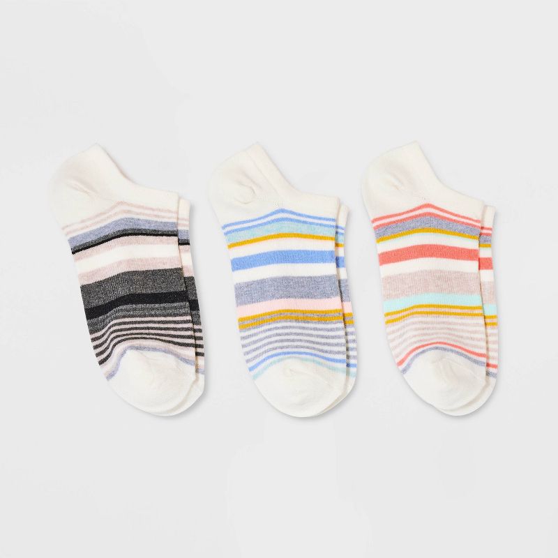 Women&#39;s 3pk Multi Striped Low Cut Socks - A New Day&#8482; Assorted Color 4-10, 1 of 5