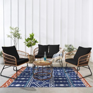 Large Boho Outdoor Plastic Straw Rug Outdoor Carpet Patio Rug Reversible RV Camping Rug Outside Mat for Balcony Deck Picnic Beach - 1 of 4