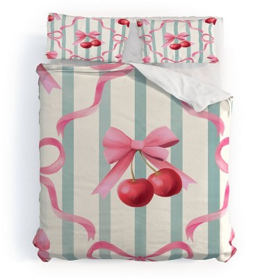 Deny Designs 3pc King Emanuela Carratoni Preppy Bows and Cherries Duvet and Sham Set