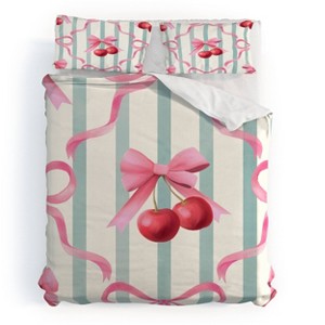 Deny Designs 3pc King Emanuela Carratoni Preppy Bows and Cherries Duvet and Sham Set - 1 of 4