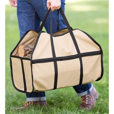 Plow & Hearth - Durable Canvas Log Carrier, Tan