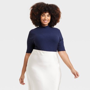 Women's Elbow Sleeve Mock Turtleneck Ribbed T-Shirt - A New Day™ - 1 of 3