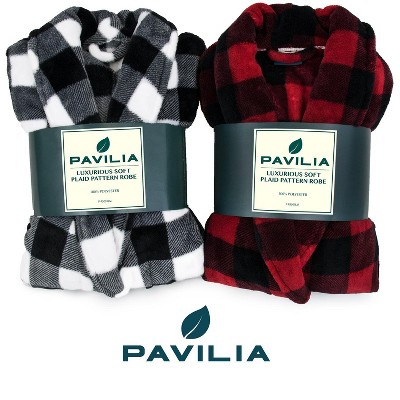 Red and Black Plaid Fleece Mid-Calf Bathrobe