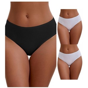 INSPIRE CHIC Plus Size for Women's Cotton Mid-Waisted Briefs Full Coverage Comfortable Underwear 3 Packs - 1 of 4