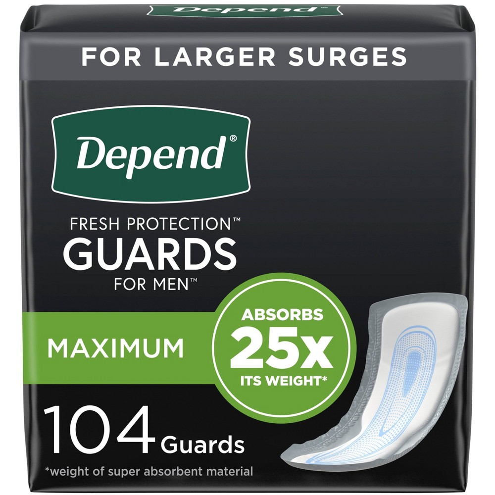 Depend Guards/Incontinence Bladder Control Pads for Men - Maximum Absorbency - 104ct