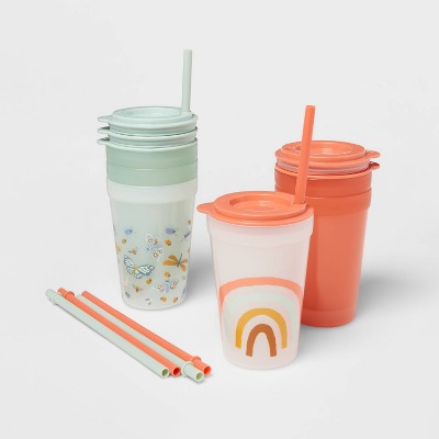 Reusable Plastic Cups, Double-Walled Transparent Drinking Cup with Straw,  Reusable Cups With Lids And Straws For Adults Kids, Suitable for Fruit  Juice