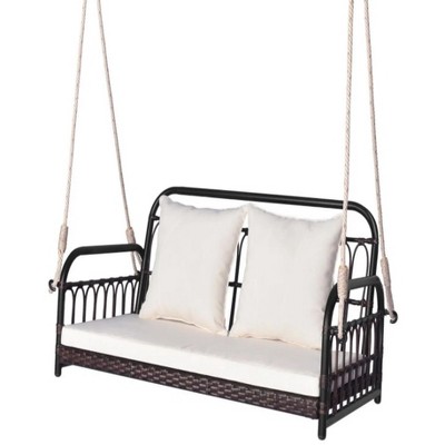 45"Wicker Hanging Porch Swing with Cushions